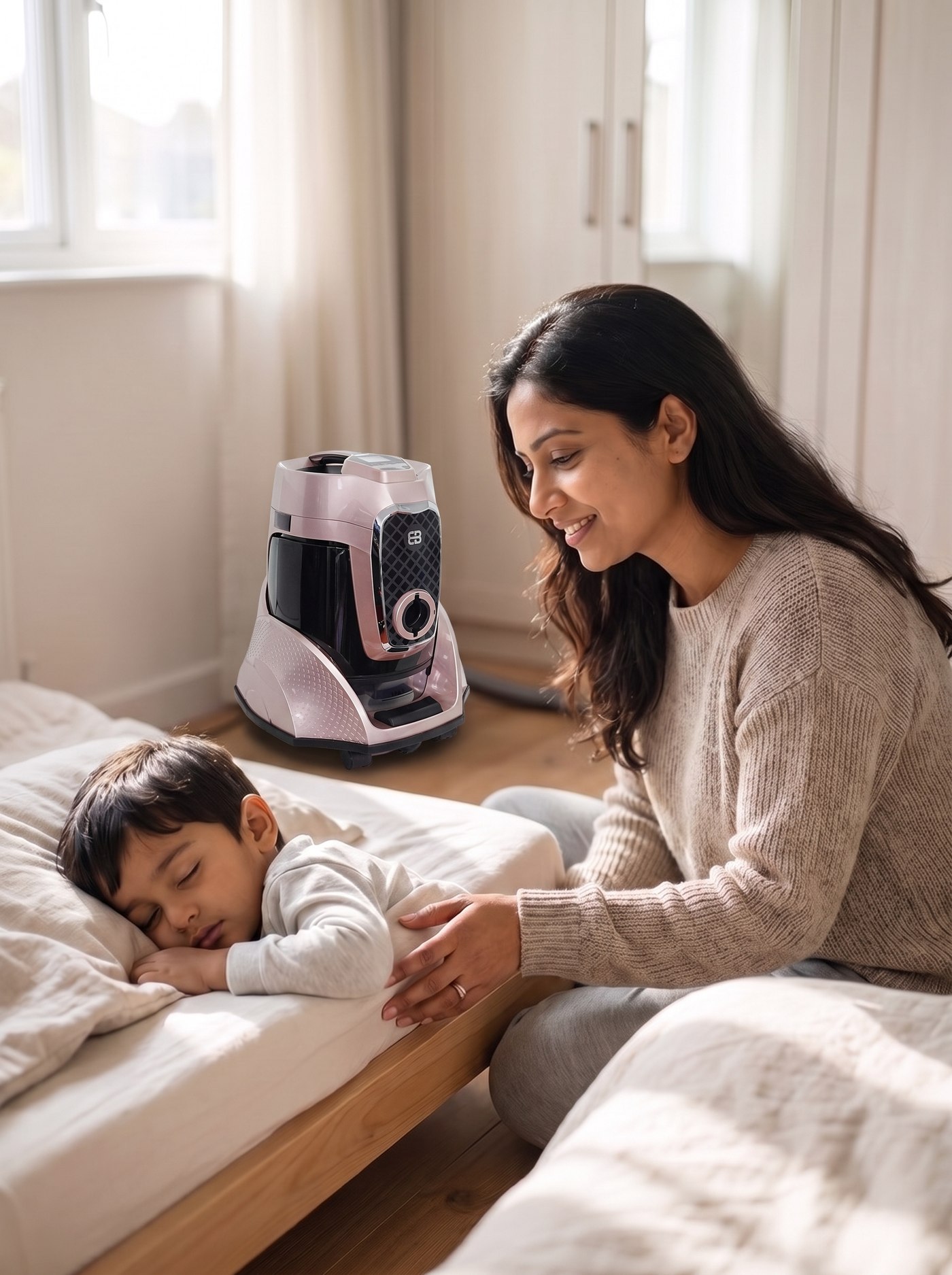 Parent watching a child sleep