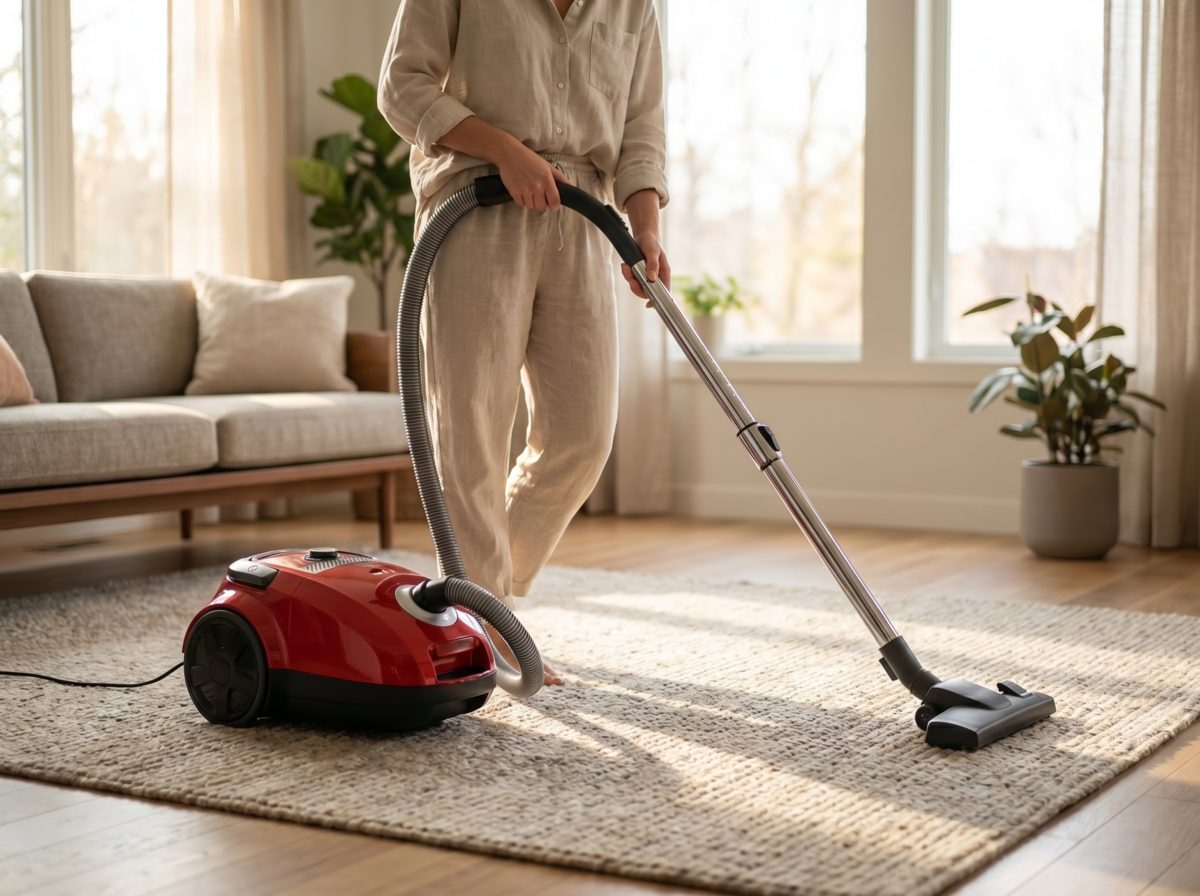 Vacuuming the living-room rug
