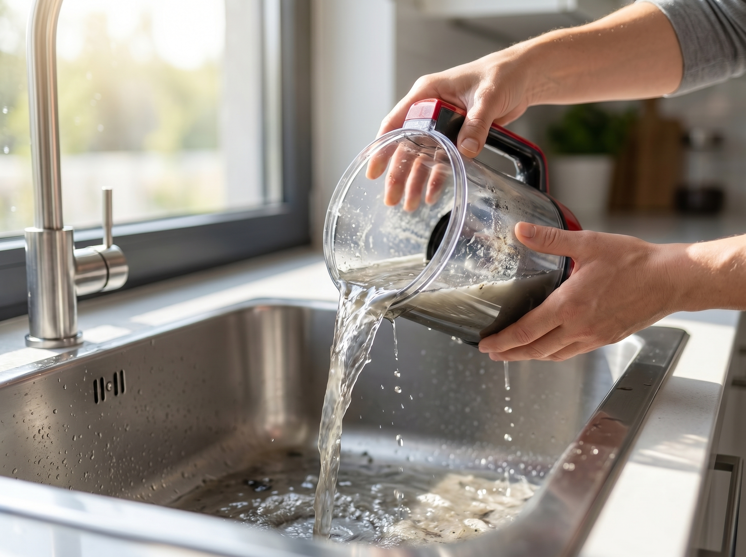 Emptying the dirty water into the sink